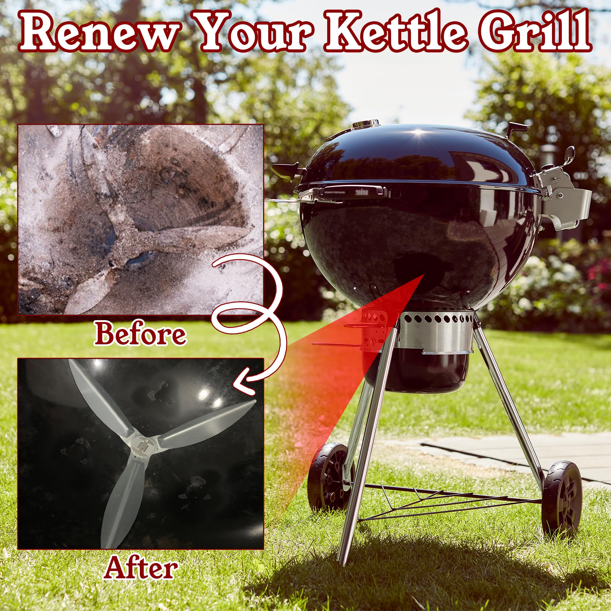 22-1/2-Inch One-Touch Cleaning System Kit for Weber Grill Replacement Parts, 7444 Weber Grill Parts for 22" Master-Touch, Performer, Original Kettle Series Charcoal Grills, Sturdy, Easy to Install
