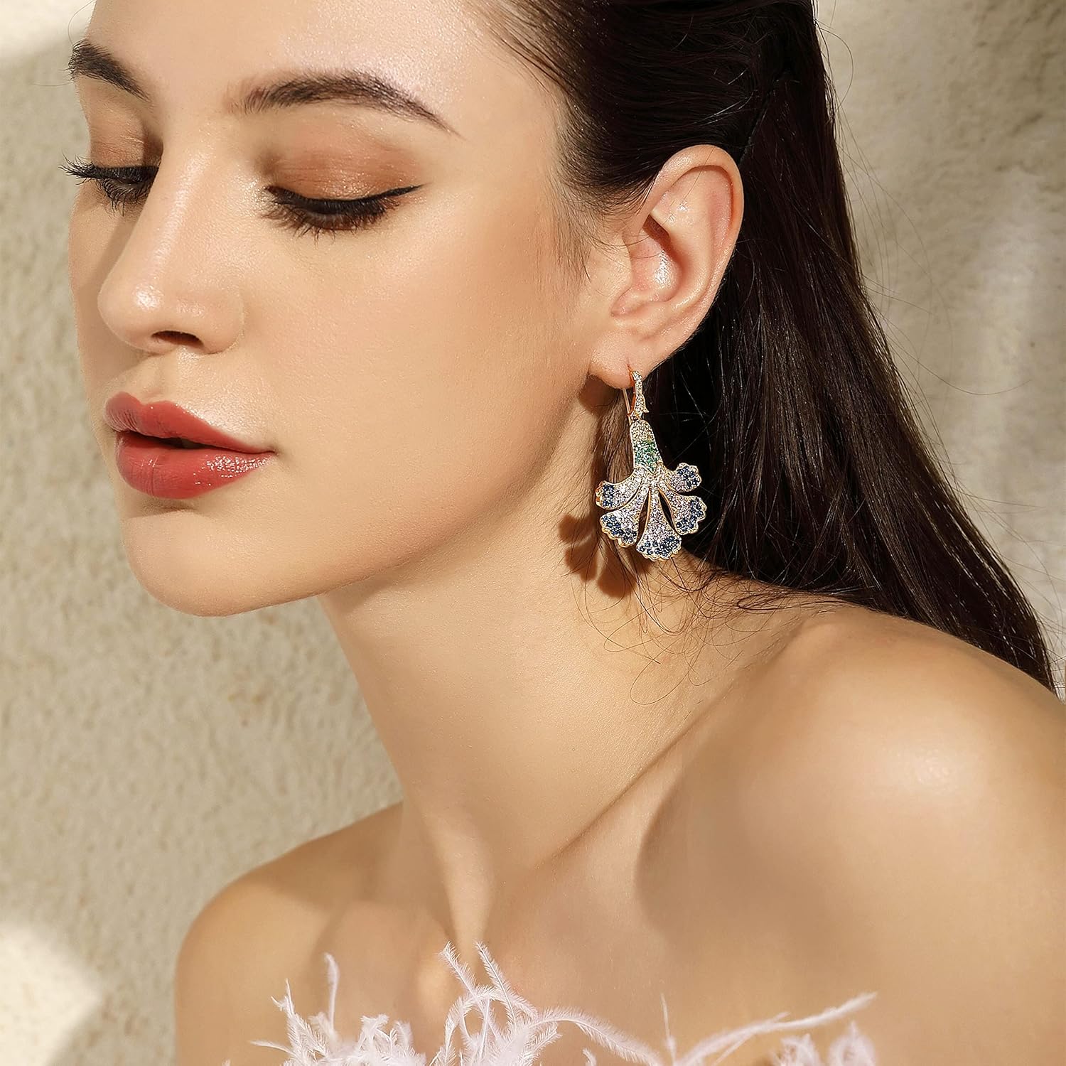 Zircon Gemstone Drop Dangle Earrings, Multi Color Created Sapphire Sparkly Evening Dressy Earrings, 18K Gold Plated 925 Sterling Silver posts, Hypoallergenic, Formal Jewelry for women