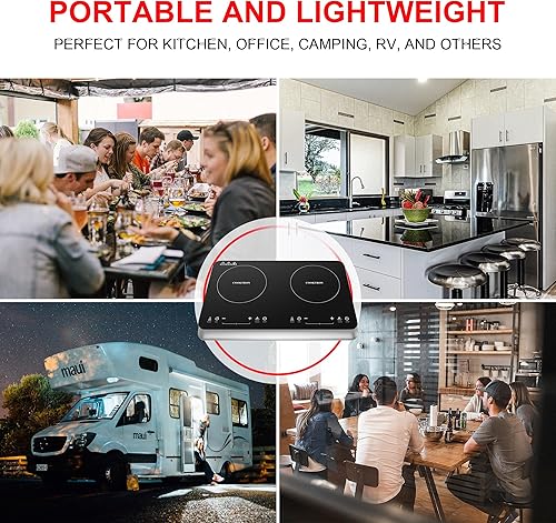 Miniatura 6 de COOKTRON Quemador de placa de inducción doble portátil con modo de calentamiento rápido 10 temperaturas 9 ajustes de potencia cocina de inducción