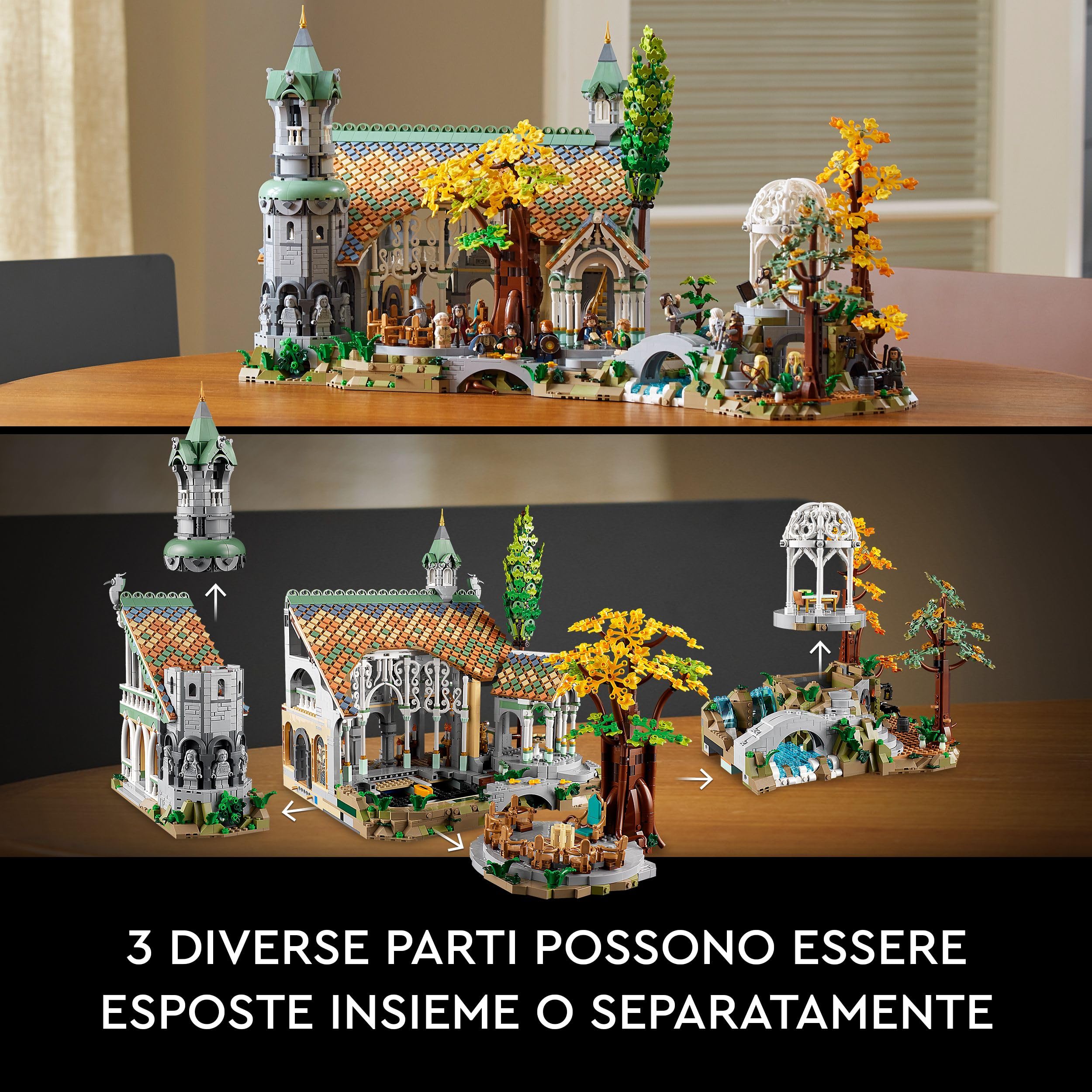 LEGO 10316 Icons Il Signore degli Anelli: Gran Burrone, Costruisci ed Esponi la Valle della Terra di Mezzo, Grande Set Immersivo per Adulti, 15 Minifigure come Frodo e Bilbo Baggins (Esclusiva Amazon)