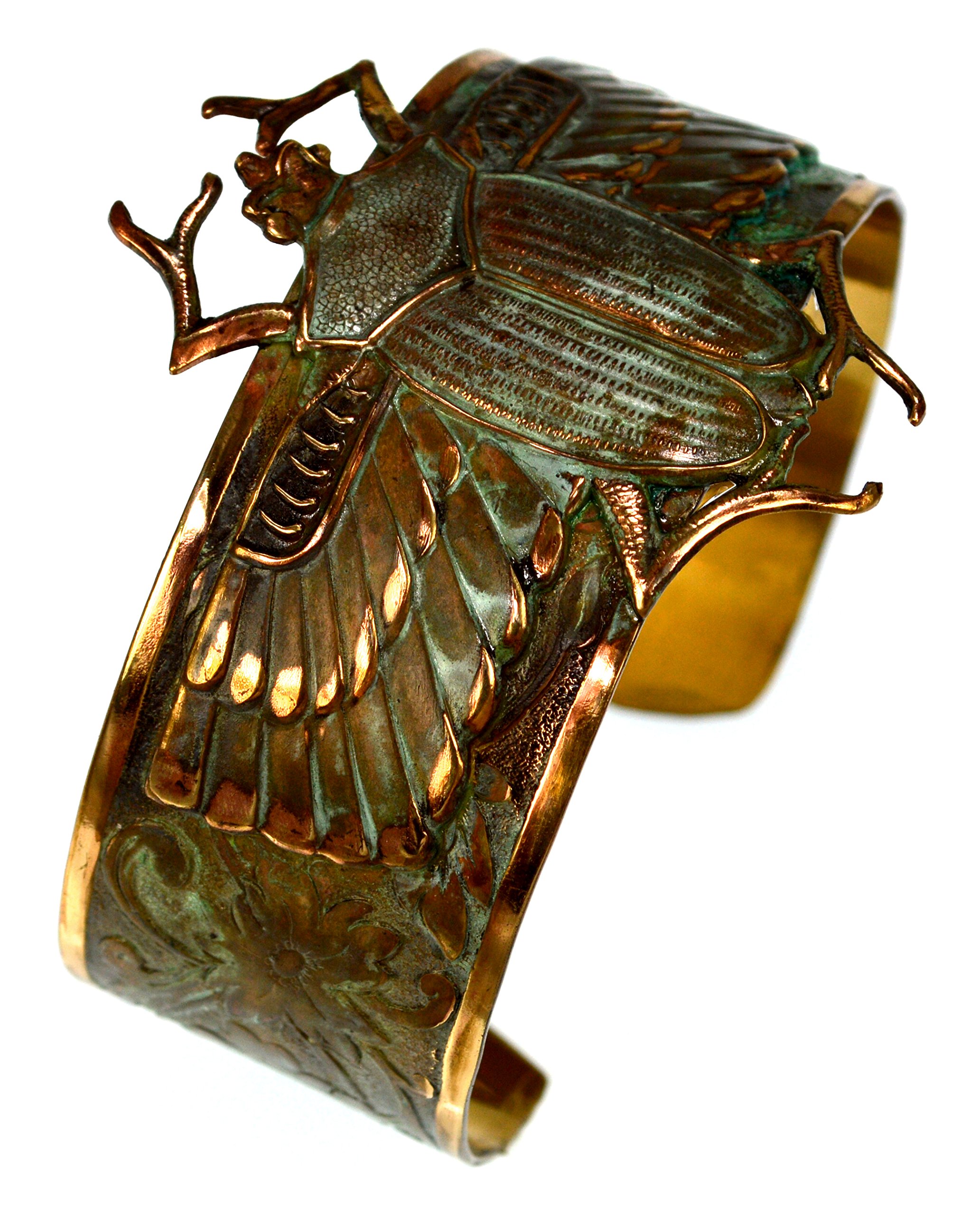 Elaine Coyne Patina Egyptian Motif Classic Scarab Wearable Art Cuff Bracelet product thumbnail 3