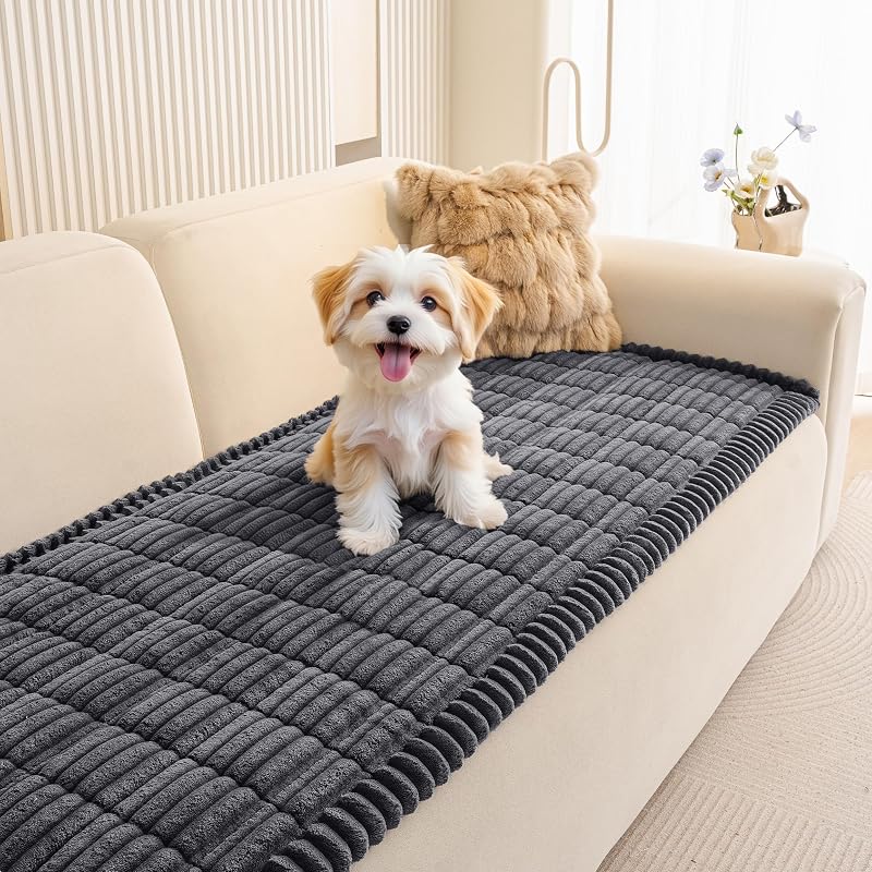 Couch Covers for 3 Cushion Sofa, Non Slip Couch Cover for Dogs | Washable Soft Couch Protector Covers, Dog Mat for Couches Against Pet Hair & Scratch, Pet Friendly, Dark Grey, 27.6" x 82.7"