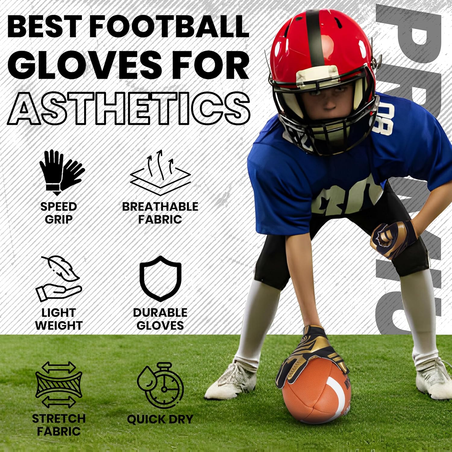 LYRX Professional Football Receiver Gloves with Optimal Silicone Palm Non-Slip Grip Control Ultra-Stick Sports Lightweight Glove and Precision Fit (Black-Gold Shine, Youth X-Small)