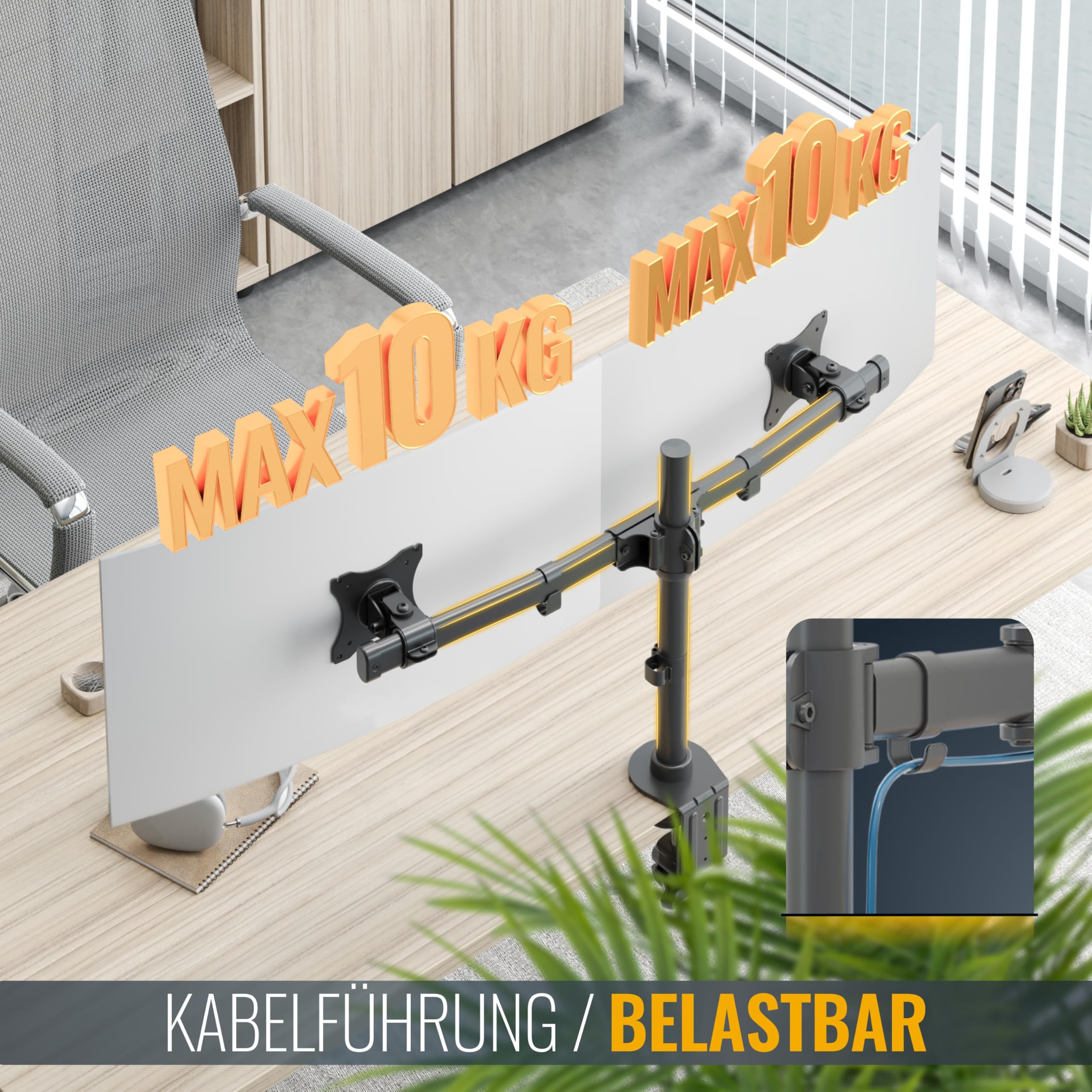 Ricoo Monitor Halterung 2 Monitore Bildschirmhalterung Dual Monitor-Arm Monitorhalterung Ständer Arme für 13-27 Zoll Computermonitore PC Gaming Bildschirm TS7811 Stand Tischhalterung Monitor-Halter – Bild 6