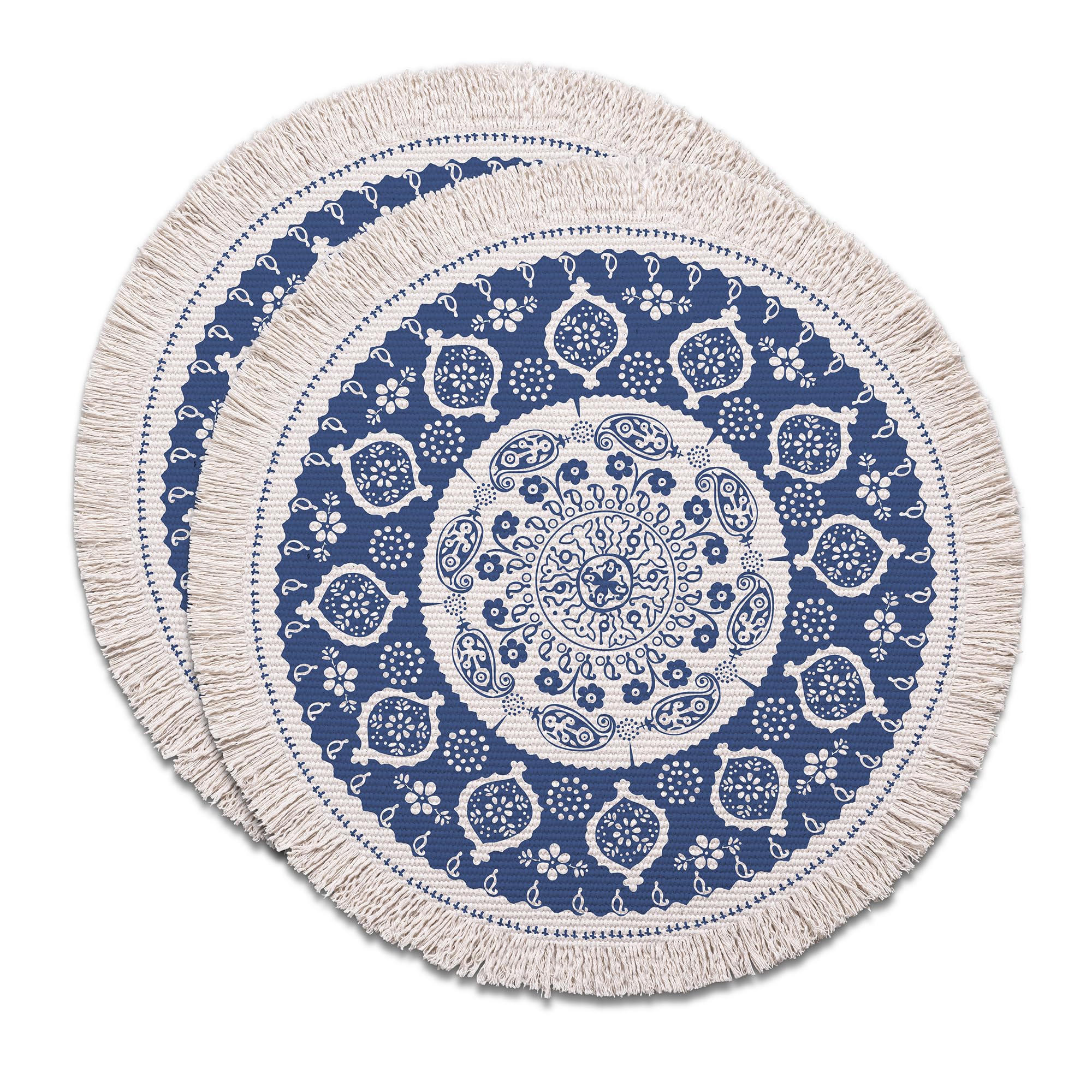 Set de table bleu motif géorgien coton rectangulaire 45x30cm lot de 2