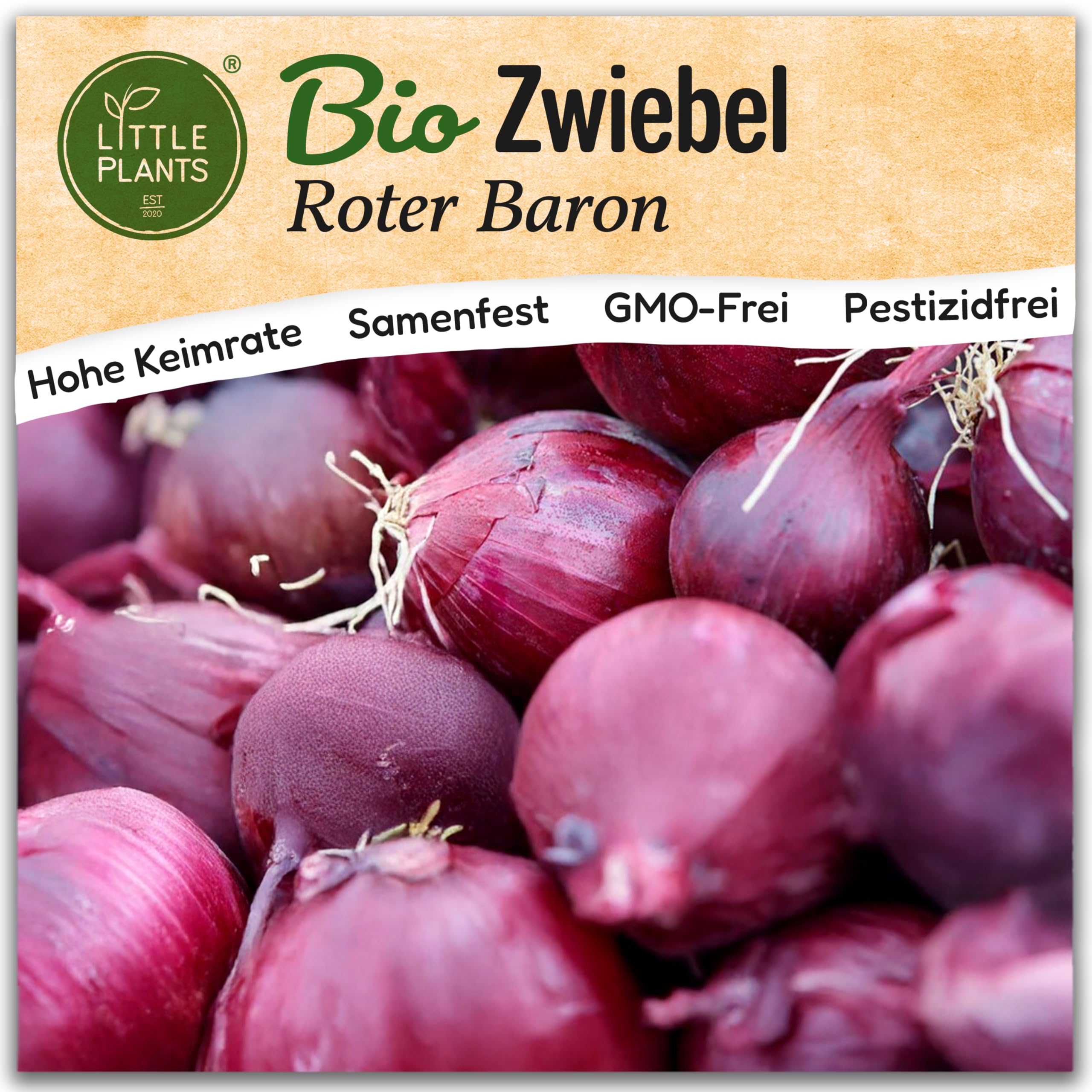 Little Plants BIO Zwiebel Samen 150 Zwiebelsamen Roter Baron Gemüsesamen Samenfest für Gemüsegarten Gemüse Samen Hochbeet Samen für Küche, Balkon und Garten