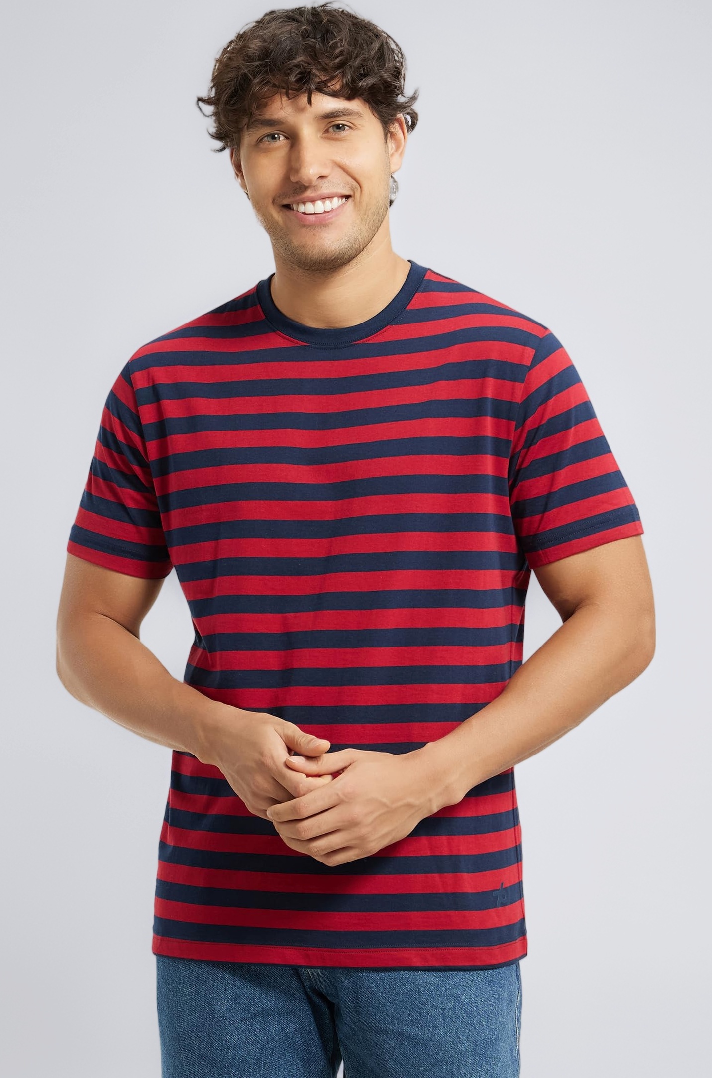 - 2715 Men's Super Combed Cotton Rich Striped Regular Fit Round Neck Half Sleeve T-Shirt