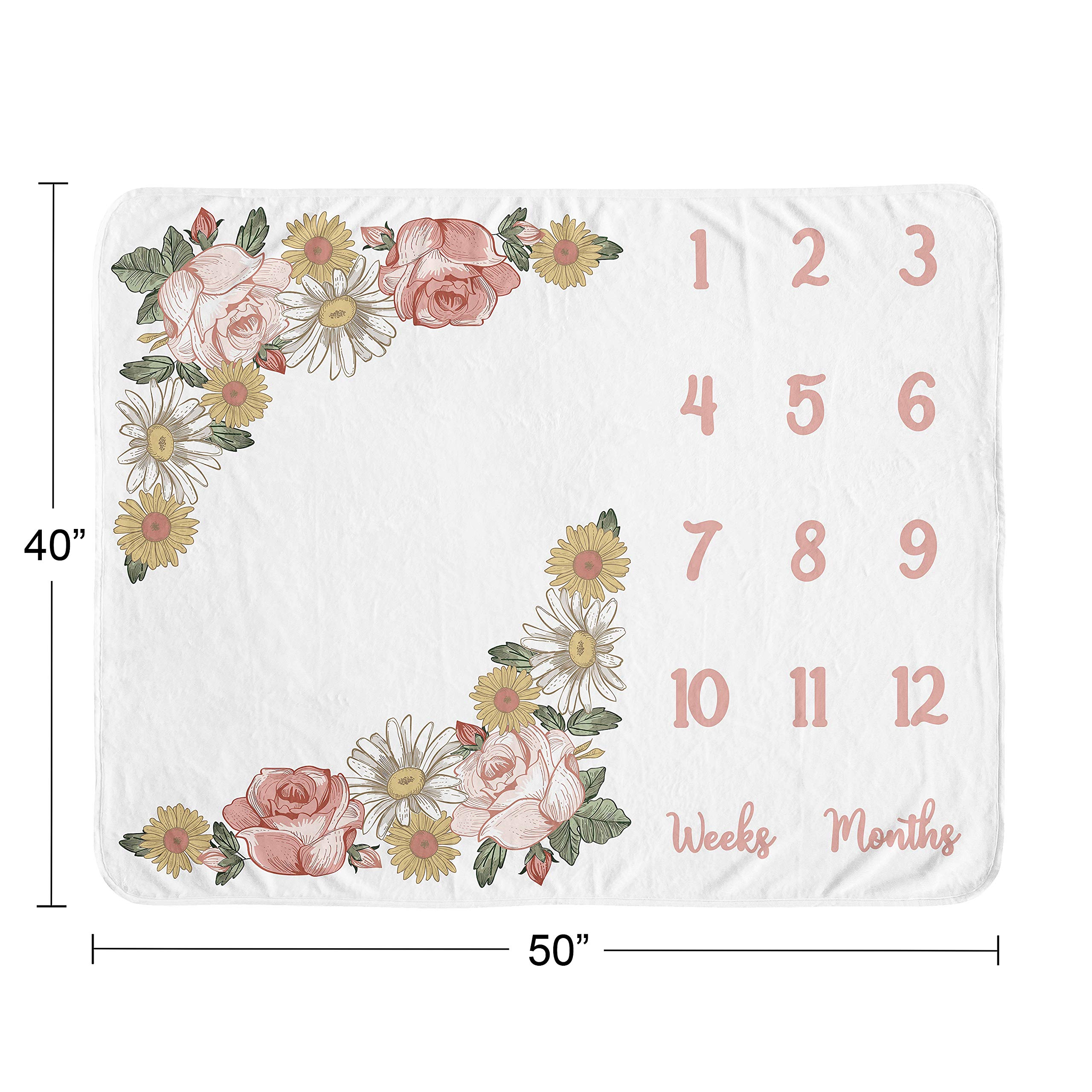 Sweet Jojo Designs Baby Milestone Blanket (Pink & Green Boho Vintage Floral) for Girls Monthly Newborn Age Mat Infant Photography Prop Blankets (Blush - Image 4