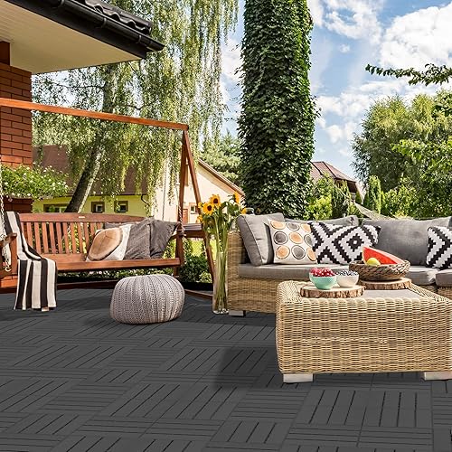 Miniatura 10 de Azulejos de plástico entrelazados de 27 pies cuadrados, 27 piezas impermeables para patio y balcón, baldosas entrelazadas de 12 x 12 pulgadas para