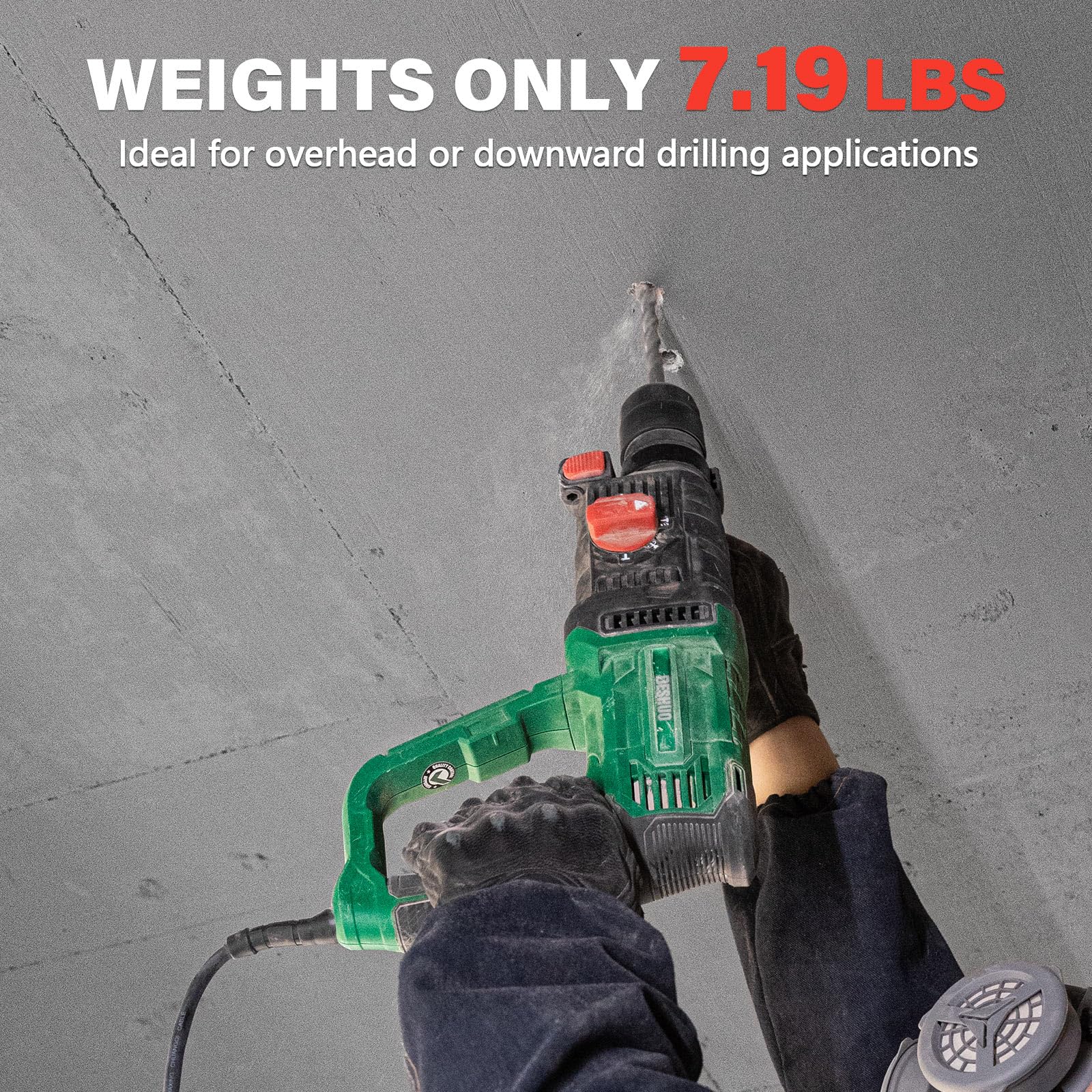 SDS-Plus 2.5 cm 9 A 4-funkcyjna wiertarka udarowa z młotkiem przewodowym o zmiennej prędkości, ze sprzęgłem zabezpieczającym do betonu, zawiera 3 wiertła, 2