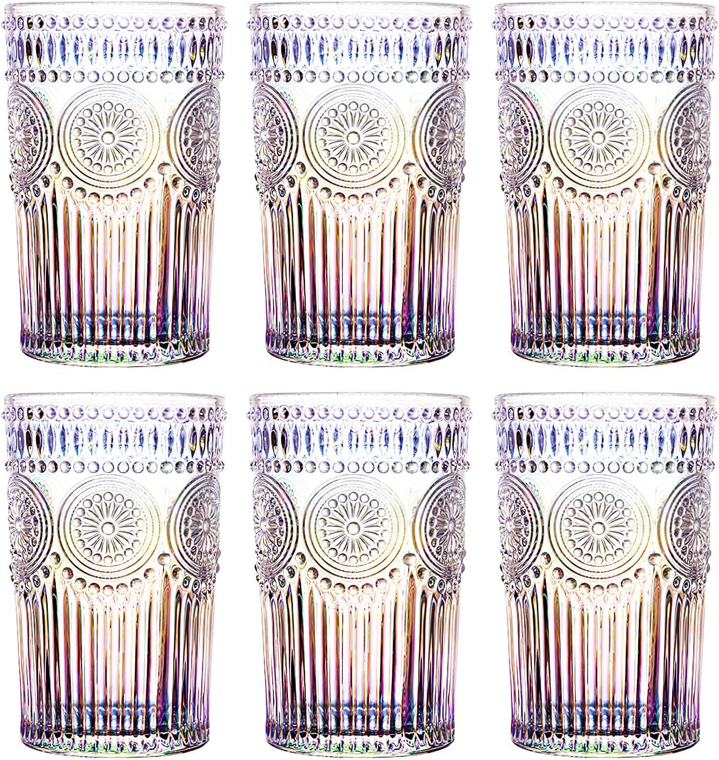 Amazon.com | ZOOFOX 6 Pack 12 Oz Romantic Water Glasses, Colored ...