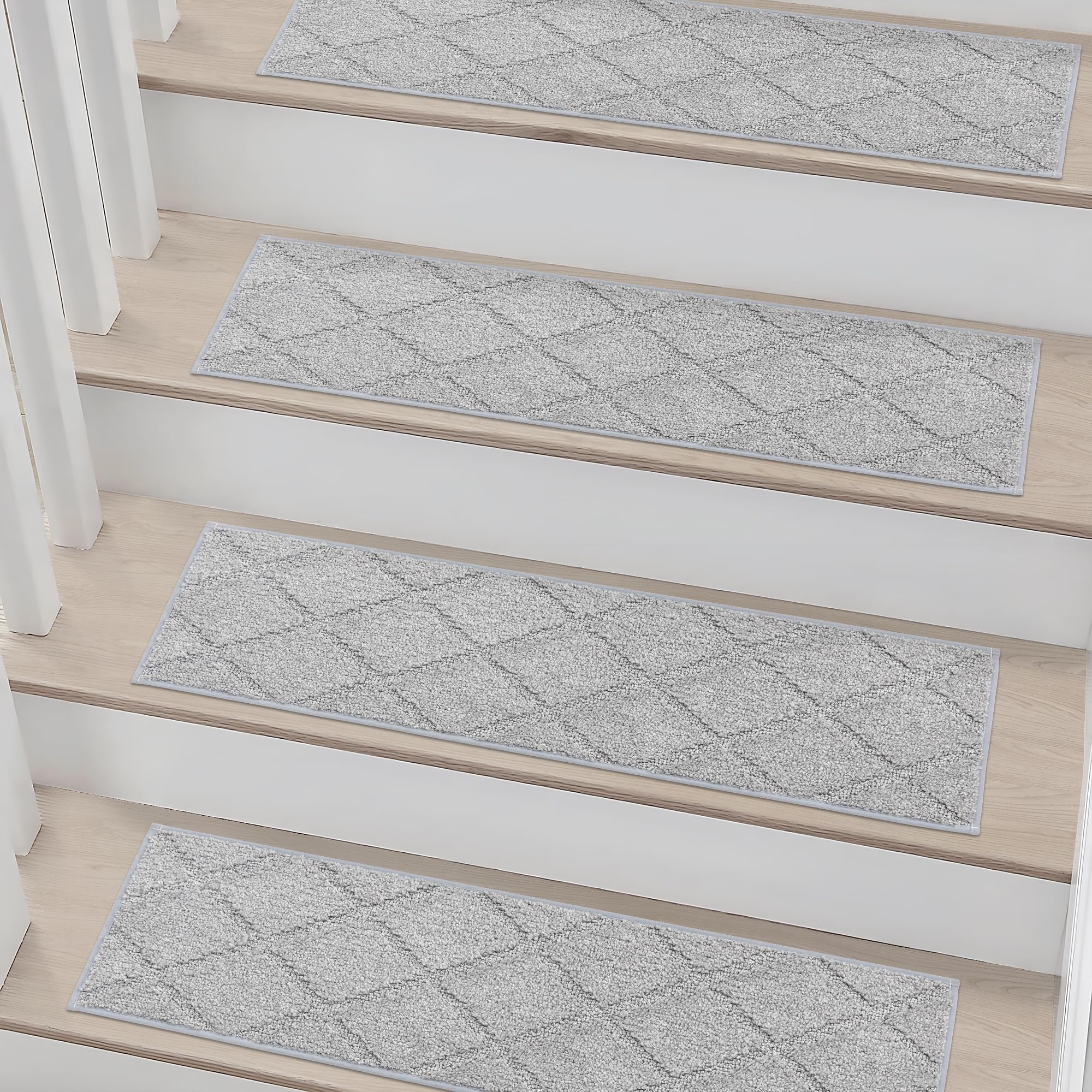 COSY HOMEER Tapis Escalier Antidérapant Lot de 15, 70 x 22 cm – Moquette Escalier Rutschfeste, Lavable en Machine, 100% Polyester, Dos TPE, Gris