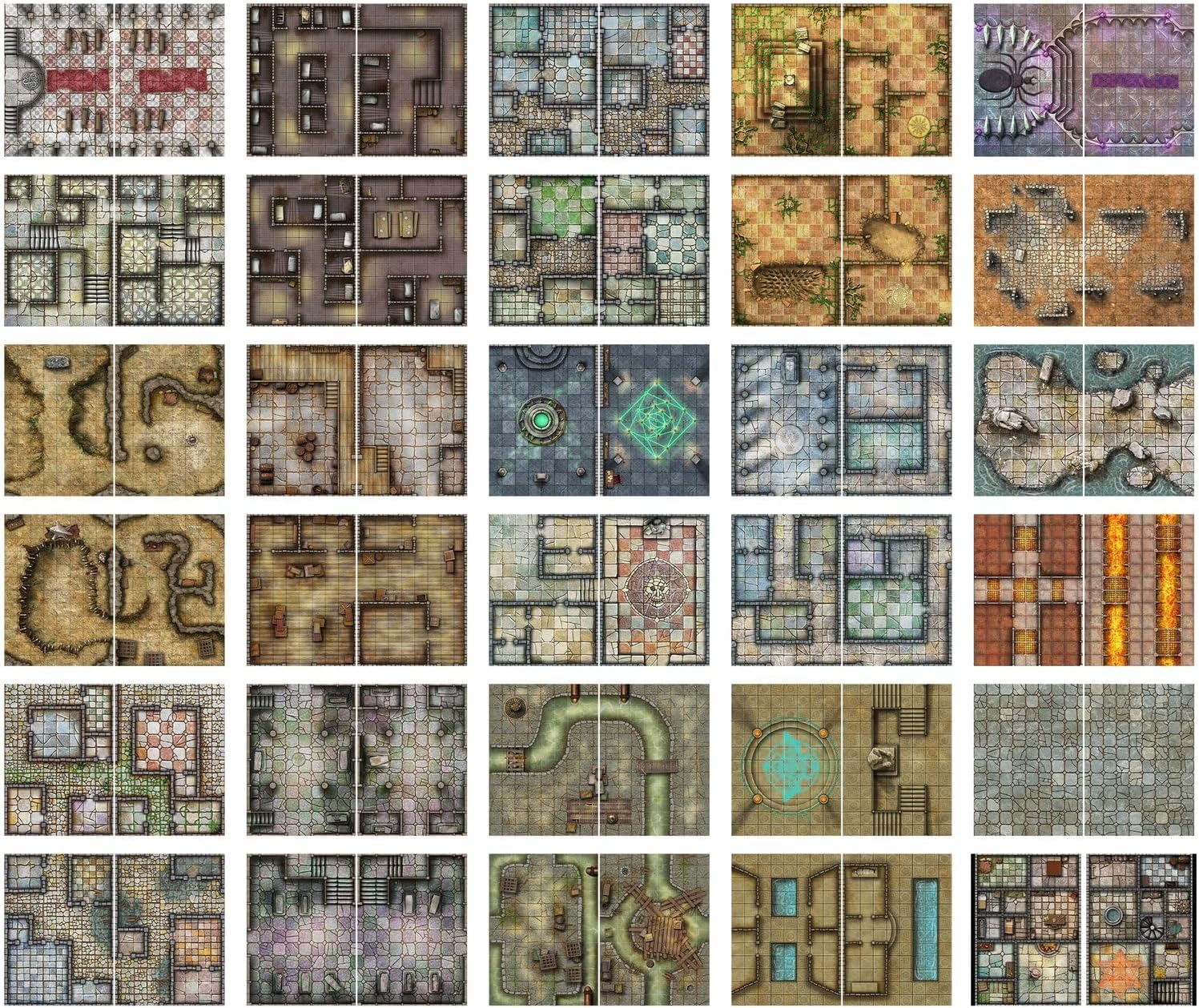 Loke Big Book of Battle Mats Cells & Shrines - Lay Flat Wipe Clean Fantasy RPG Maps with Tokens & 5E Content for Tabletop Adventures