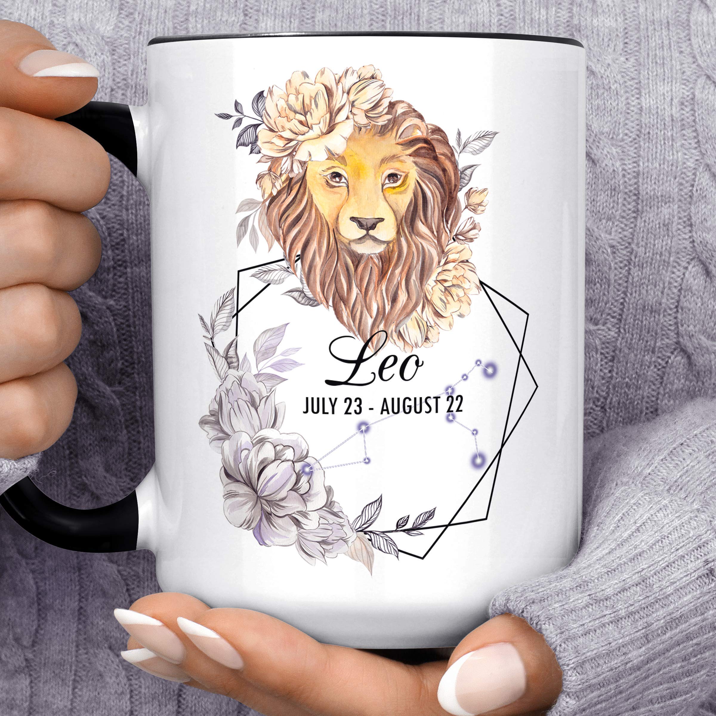 Leo Zodiac Sign Mug | Watercolor Lion Constellation Horoscope Ceramic Cup | July August Birthday Constellation Microwave Dishwasher Safe