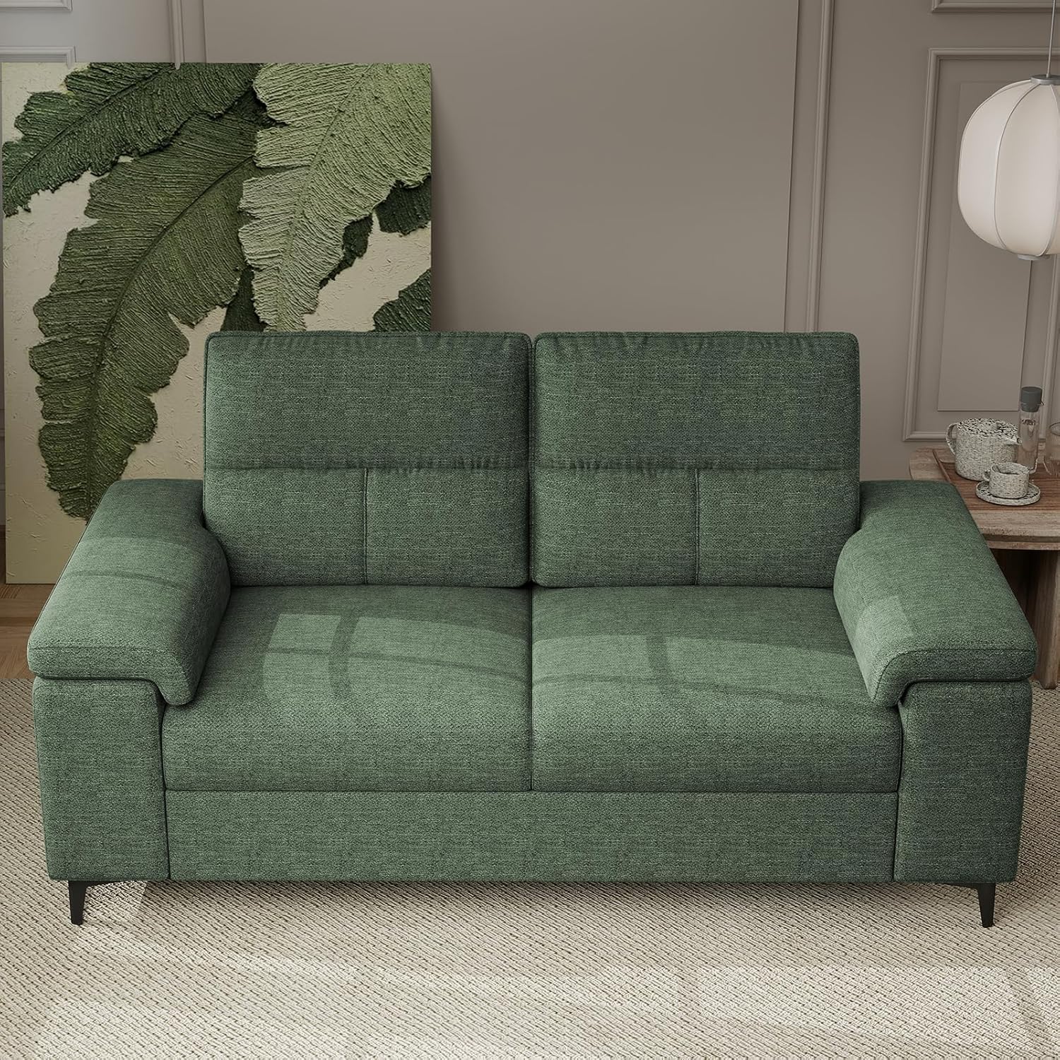 Upvilla 71.25" Modern Sofa Couch for Living Room, Deep Seat Sofas with 8”Cushion, Comfy 2-Seater Chenille Loveseat with Convertible Armrest, Removable Sofa Cover, High Leg(Green)