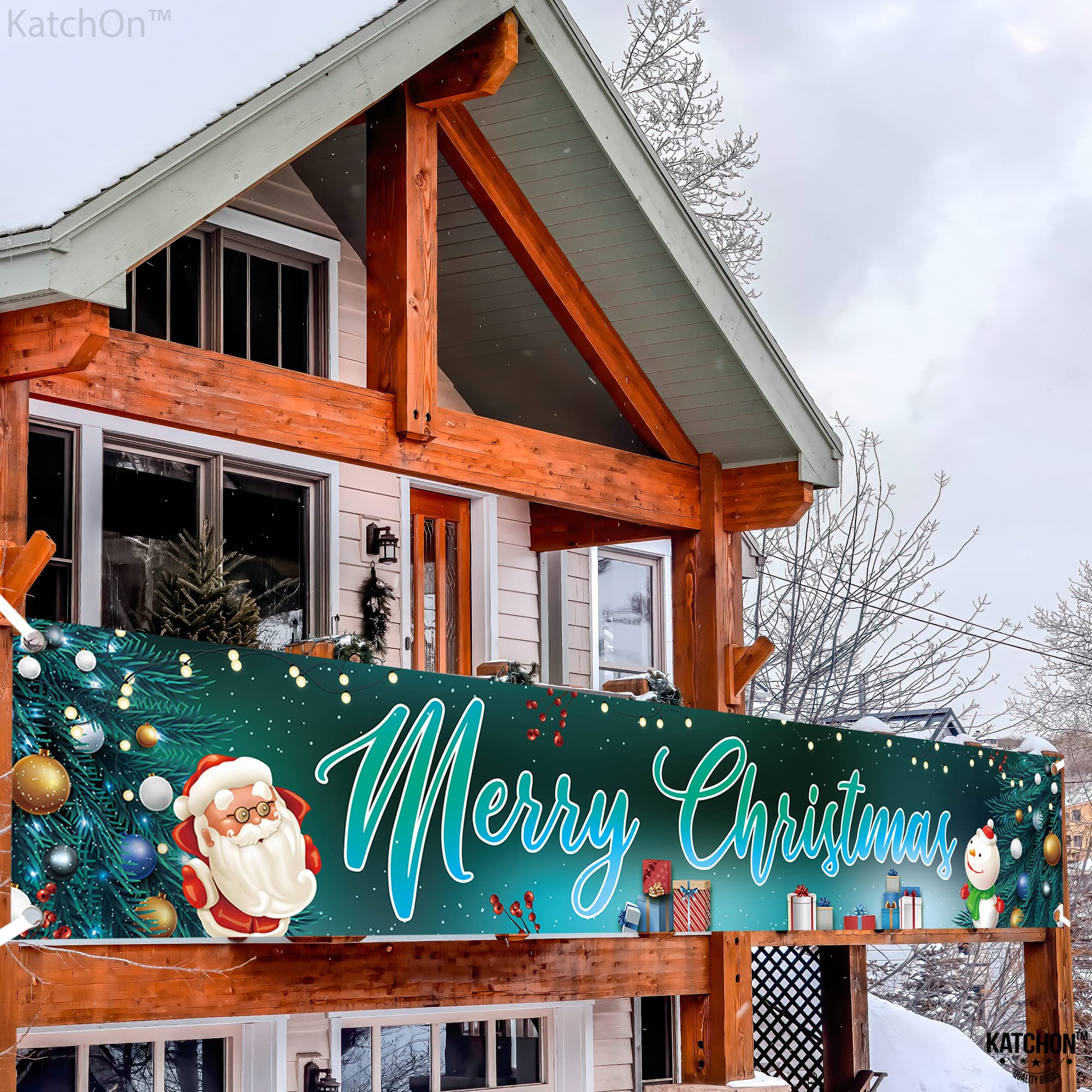 KatchOn Huge Merry Christmas Yard Banner - 120x20 Inch Outdoor Holiday Banner for Home & Office, Christmas Red and White Bnner - Image 4