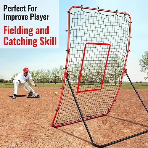 Miniatura 5 de Red de rebote de béisbol, entrenador de tono ajustable en ángulo que simula la pelota de tierra y la mosca, red de rebote de béisbol y softbol para