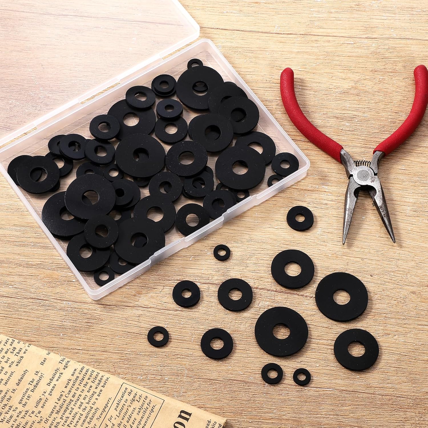 70Pcs Black Rubber Washers Assortment Kit, 7 Sizes Flat Round Washers (10-30mm), Vibration Absorbing Sealing Gasket Set for Faucets, Garden Hose, Bolts, Screws, Plumbing, Universal Shower Head