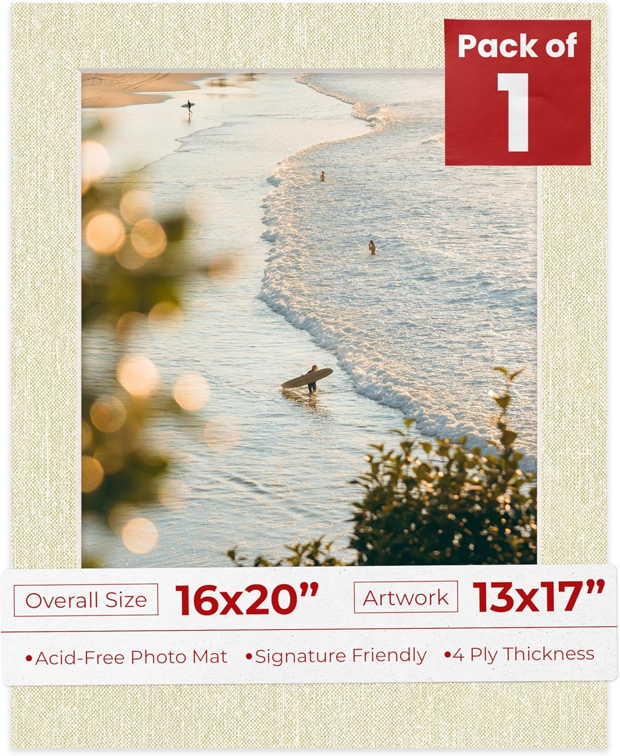 Poster Palooza 16x20 Mat Bevel Cut for 13x17 Photos - Acid Free Fresh Linen Canvas Precut Matboard - For Pictures, Photos, Framing - 4-ply Thickness