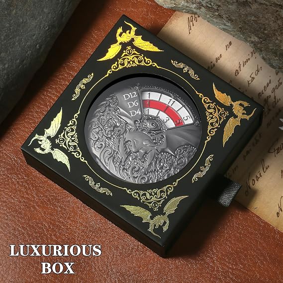 DND Spinner Dice DNDND 7-in-1 Spinner Metal D&D Dice Set with Gorgeous Gift Box for Dungeons and Dragon and Rolling Game(Black with Red)