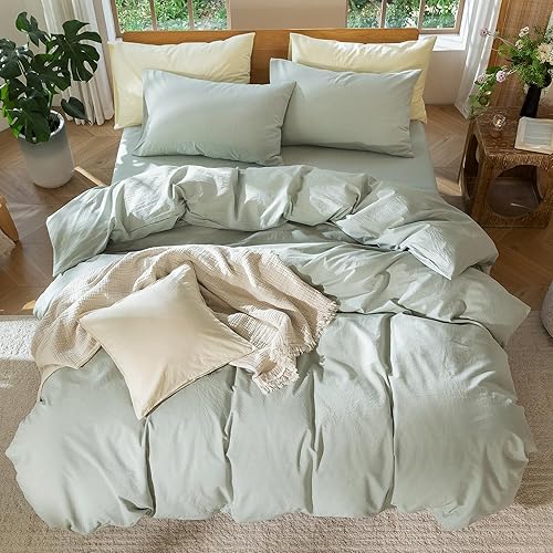 Miniatura 90 de MooMee - Juego de funda de edredón, 100% algodón lavado, textura parecida al lino, transpirable, duradero, suave y cómodo (gris pardo, King)