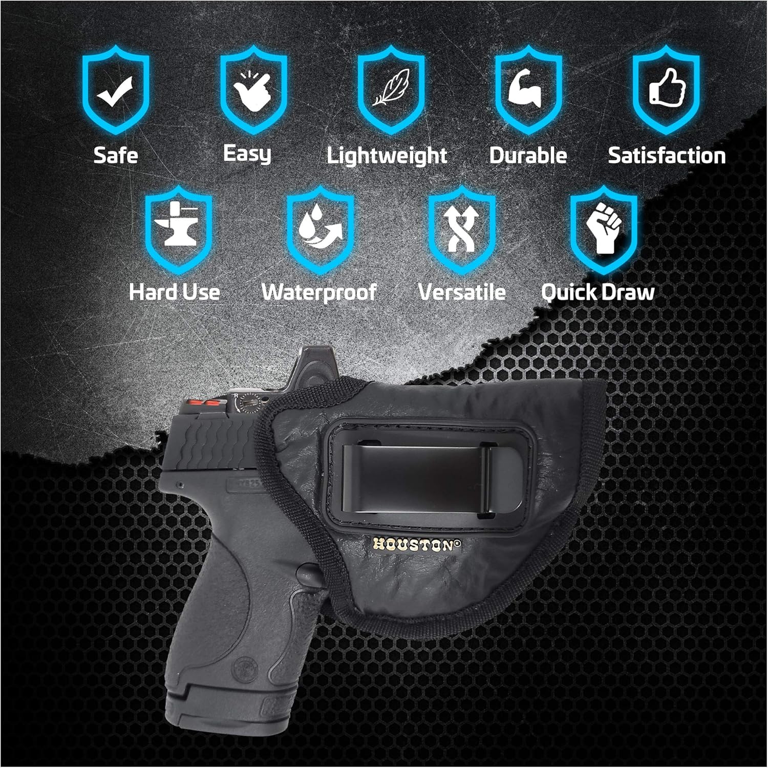 IWB Optical Gun Holster by Houston - ECO Leather Concealed Carry - Fit Glock 26/27/33, Shield, XDS, Taurus 709, Taurus Pro C, Walther P22, Beretta Nano, SCCY Sky.Also Compatible with R LC9 (Right)