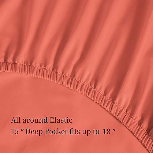 Miniatura 7 de Algodón peinado de grapa larga 100% Premium de 300hilos, juego de hojas de 4piezas Count California King, bolsillo profundo, una sola capa, sólido,