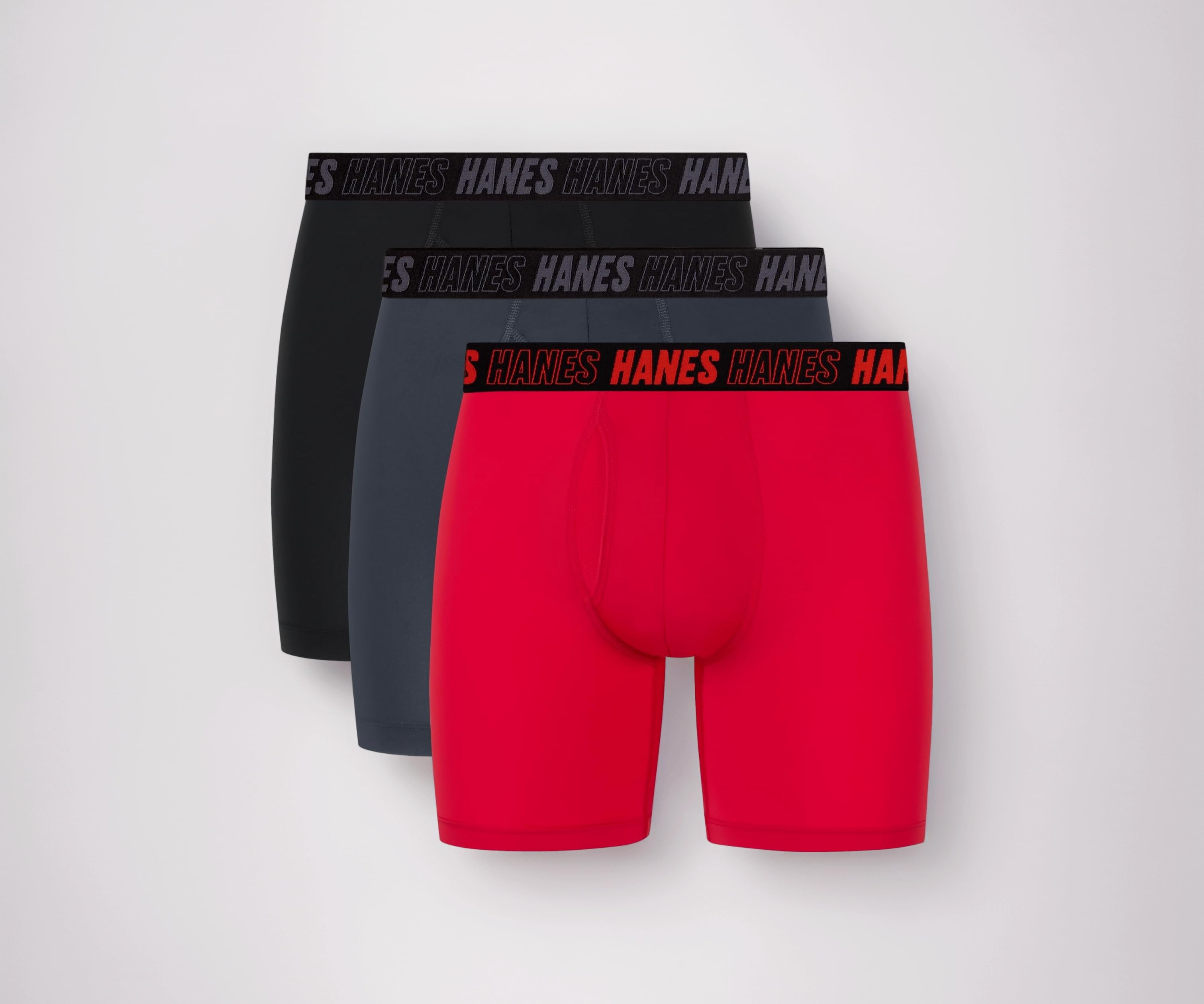 Hanes Men's Moves Performance Boxer Brief, Total Support Pouch, Regular, Trunk, and Long Leg, 3-pack