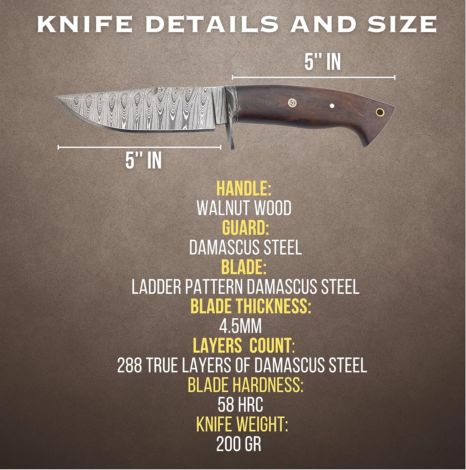 Handmade Damascus Hunting Knife with Scout Horizontal Carry Leather Sheath, Full Tang Fixed Blade for Camping, Hiking, Skinning (DEER HUNTER) (DEER HUNTER)
