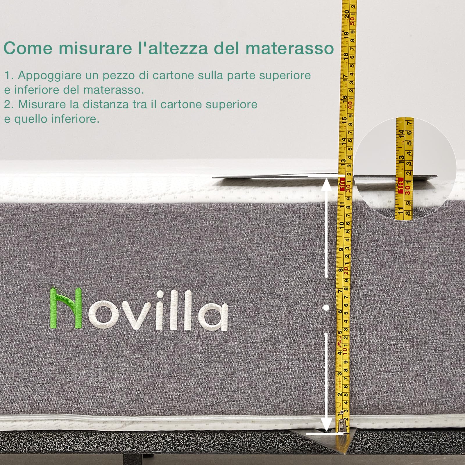 Novilla Materasso 140x200, Materasso Matrimoniale, Altezza 18 cm, Gel Memory Foam, Schiuma Traspirante in Fibra di Bambù, Sostegno Perfetto, Rispettoso Della Pelle