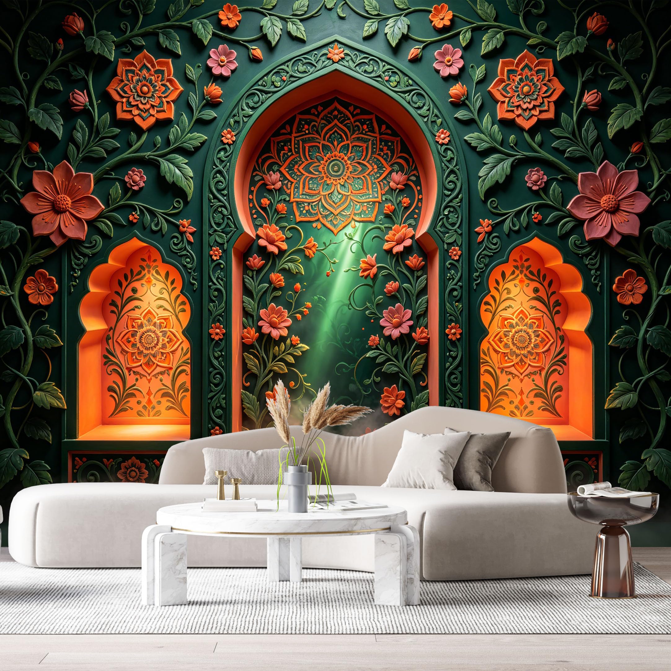 Custom Size Wall Murals Fantasy Architecture Enchanted Portal Ornate Floral 3D Trompe L'Oeil SelfAdhesiveWall Fabric Removable Wallpaper Wall Decor for Living Room Bedroom Bathroom