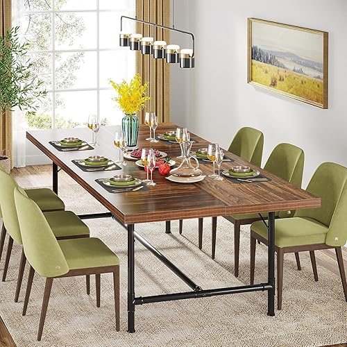 Miniatura 3 de Tribesigns Mesa de comedor para 6-8 personas, mesa de cocina rectangular de madera de 70.9 pulgadas con marco de metal de tubo, mesa de comedor