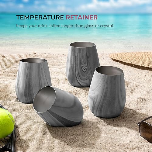 Miniatura 2 de Vasos de vino irrompibles de acero inoxidable juego de 4 copas de vino de 18 onzas Juego de copas de vino para vino rojo y blanco sin tallo de acero