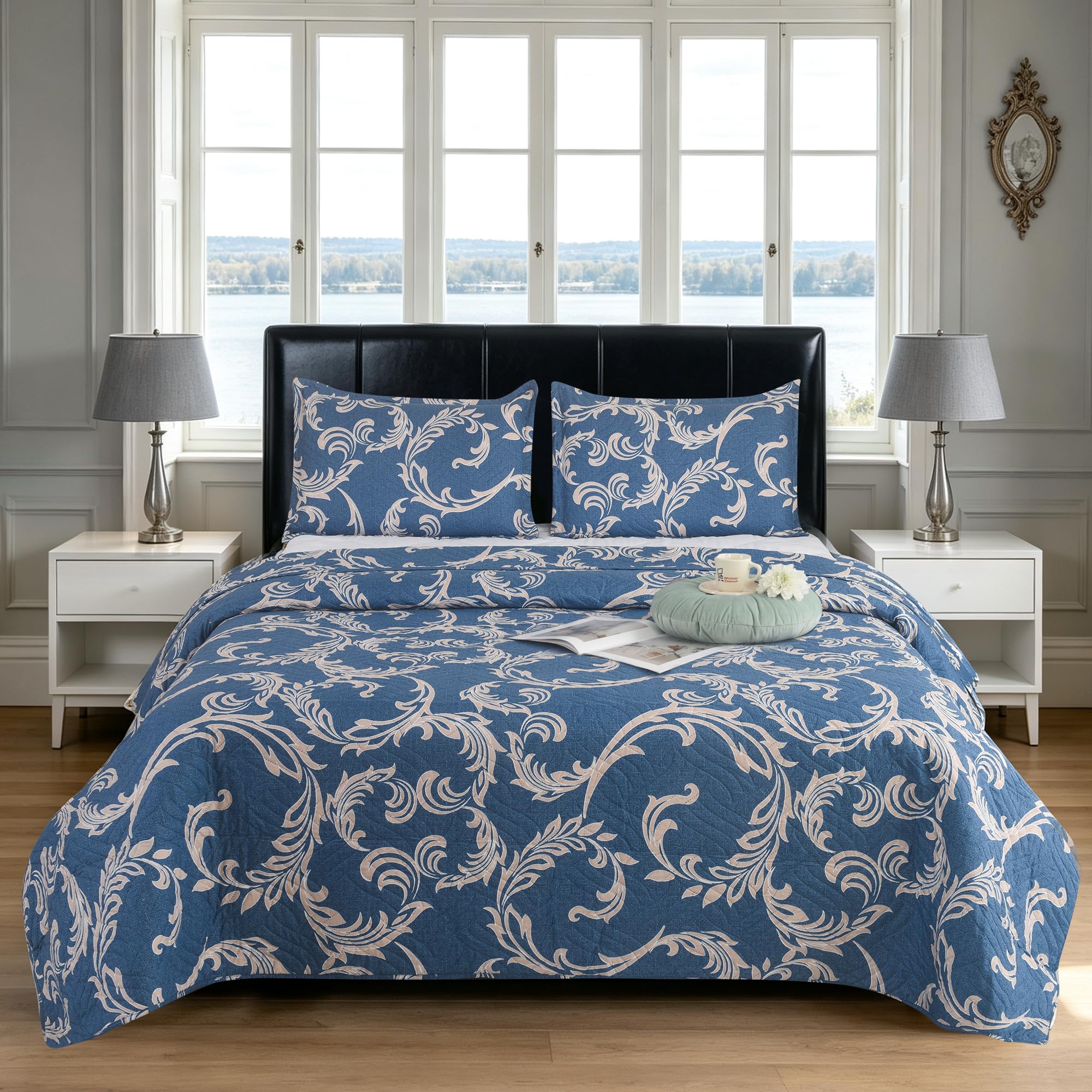 Hadi London 3Pcs Patchwork Quilted Bedspreads with 2 Shams | Reversible Floral Print | Lightweight Quilt Comfort | Fits Double and King Size Beds 220x240cm | 30 Unique Designs — image 1
