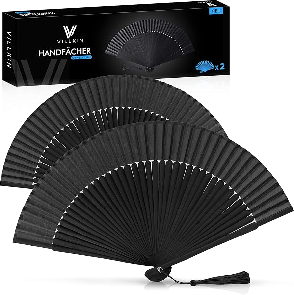 Villkin VK08 Handfächer 2er Set Schwarz