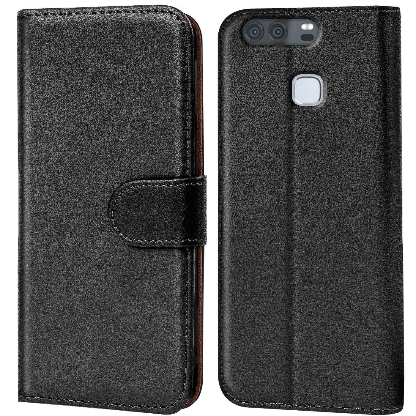 Verco Cover Portafoglio Per Huawei P9 - Custodia In Tessuto Con Tasche E Supporto - Chiusura Magnetica - Nero - 4