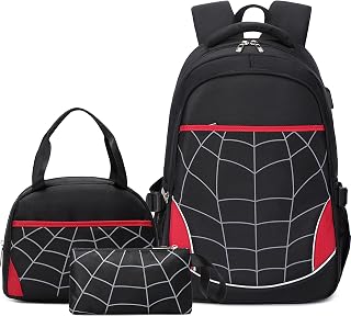 Boys School Backpack for Boys Backpack with Lunch Box Anime Backpack School Bag Bookbag Backpack Set for Boy Girls (Black)