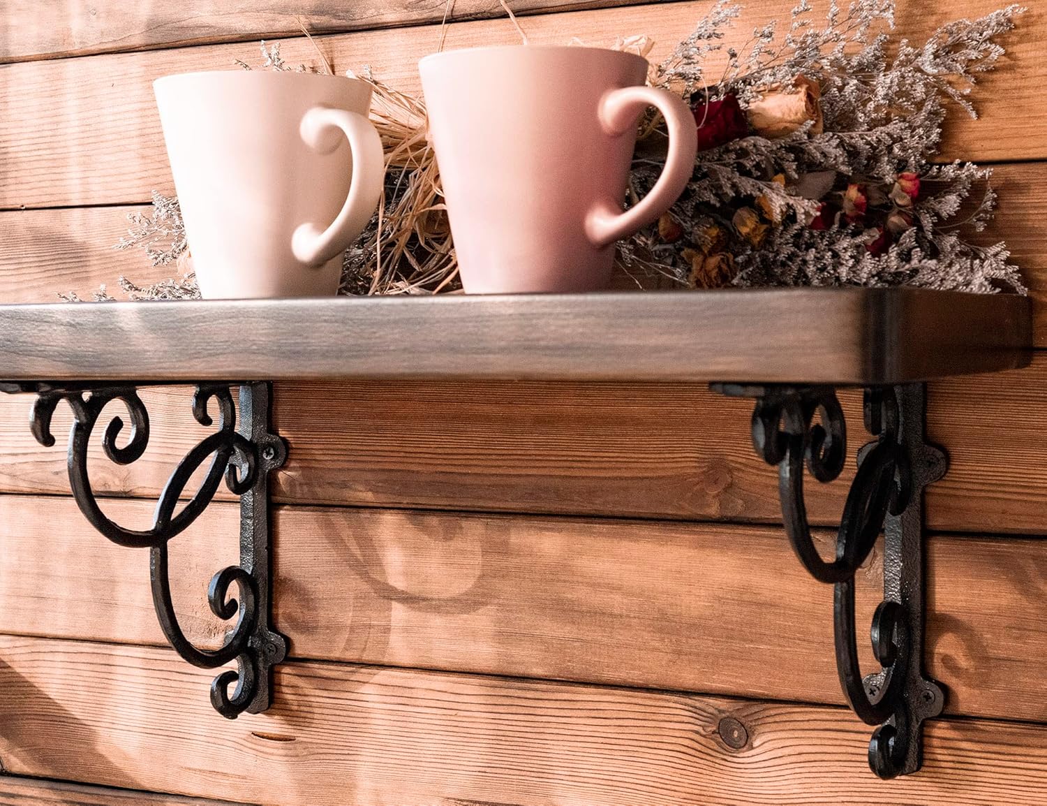 4 Pack Antique Black Shelf Brackets ,8 Inches Deep Cast Iron Shelf Supply,Decorative Corbel,with Screws Anchor