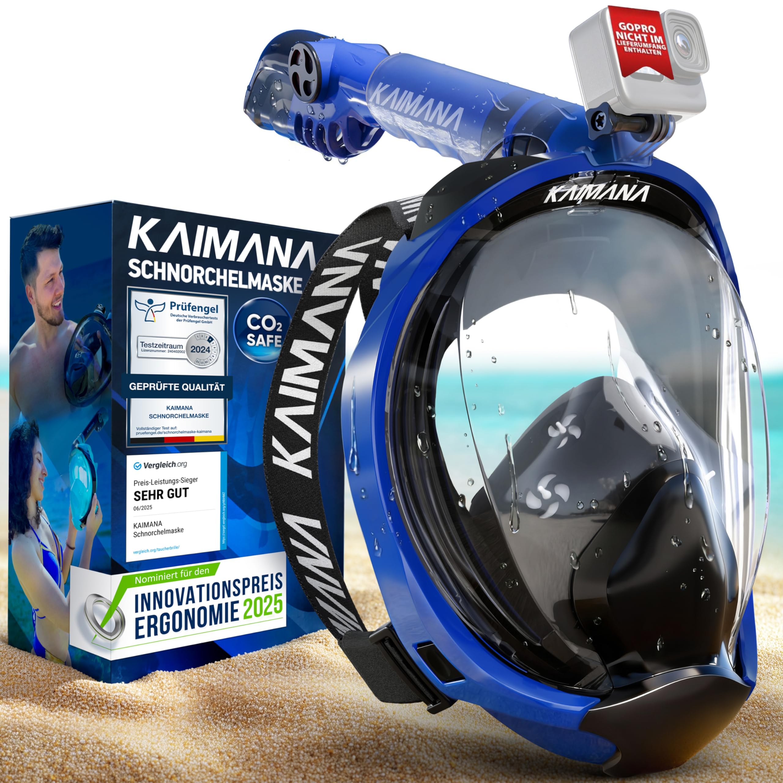 Die Preisgekrönte KAIMANA® Schnorchelmaske für Erwachsene & Kinder - absolut CO2 sicher - inkl. Tragetasche - Tauchermaske Erwachsene - Vollgesichtsmaske Tauchmaske