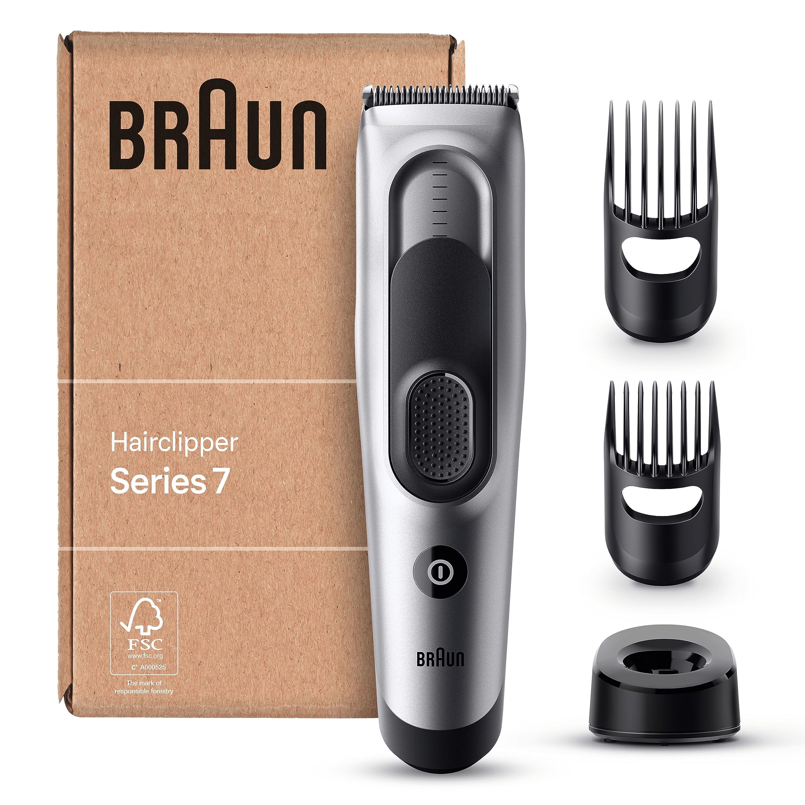 Braun Series 7 maszynka do strzyżenia włosów dla mężczyzn, maszynka do strzyżenia włosów (opakowanie nadające się do recyklingu), 17 ustawień długości, 2 nasadki grzebieniowe, czas pracy akumulatora