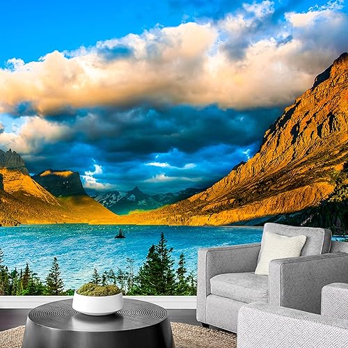 Miniatura 29 de wall26 Adhesivo mural removible para pared, vibrante otoño, bosque, río, puesta de sol, naturaleza, desierto, fotografía, paisaje rústico,