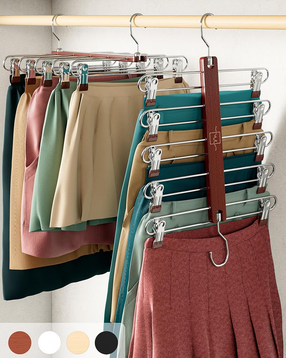 MORALVE Skirt Hangers Space Saving with Clips - 2 Pack - European Beechwood 5-Tier Hanger for Shorts, Skirts, and Pants - Closet Organizer and Storage Solution for Women with 360° Swivel Hook : Amazon.ca: Home
