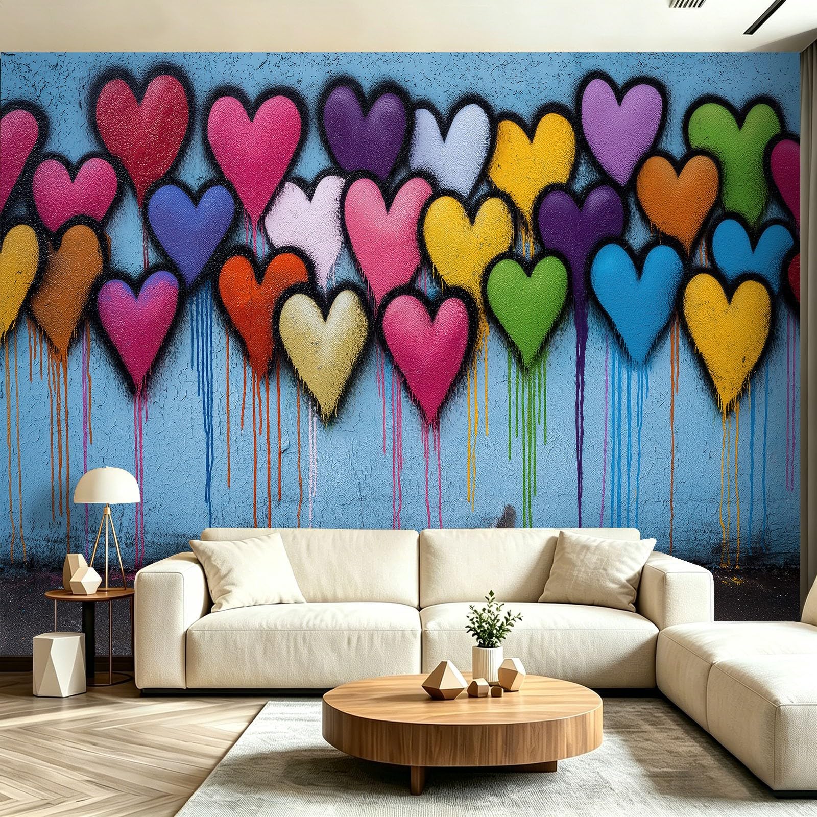 Graffiti fototapeta z włókniny, kolorowe serca, tapeta ścienna z graffiti, wodoszczelna, nadaje się do sypialni, pokoju dziecięcego, salonu, dekoracja ścienna, 250 x 175 cm
