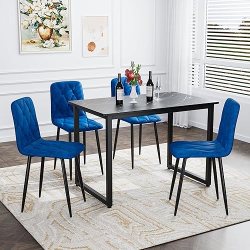 Miniatura 6 de Dining Chairs Set of 4, Modern Kitchen Dining Room Chairs, Table & Chair Sets with Velvet Upholstered Cushion Seat and Sturdy Metal Legs,Blue