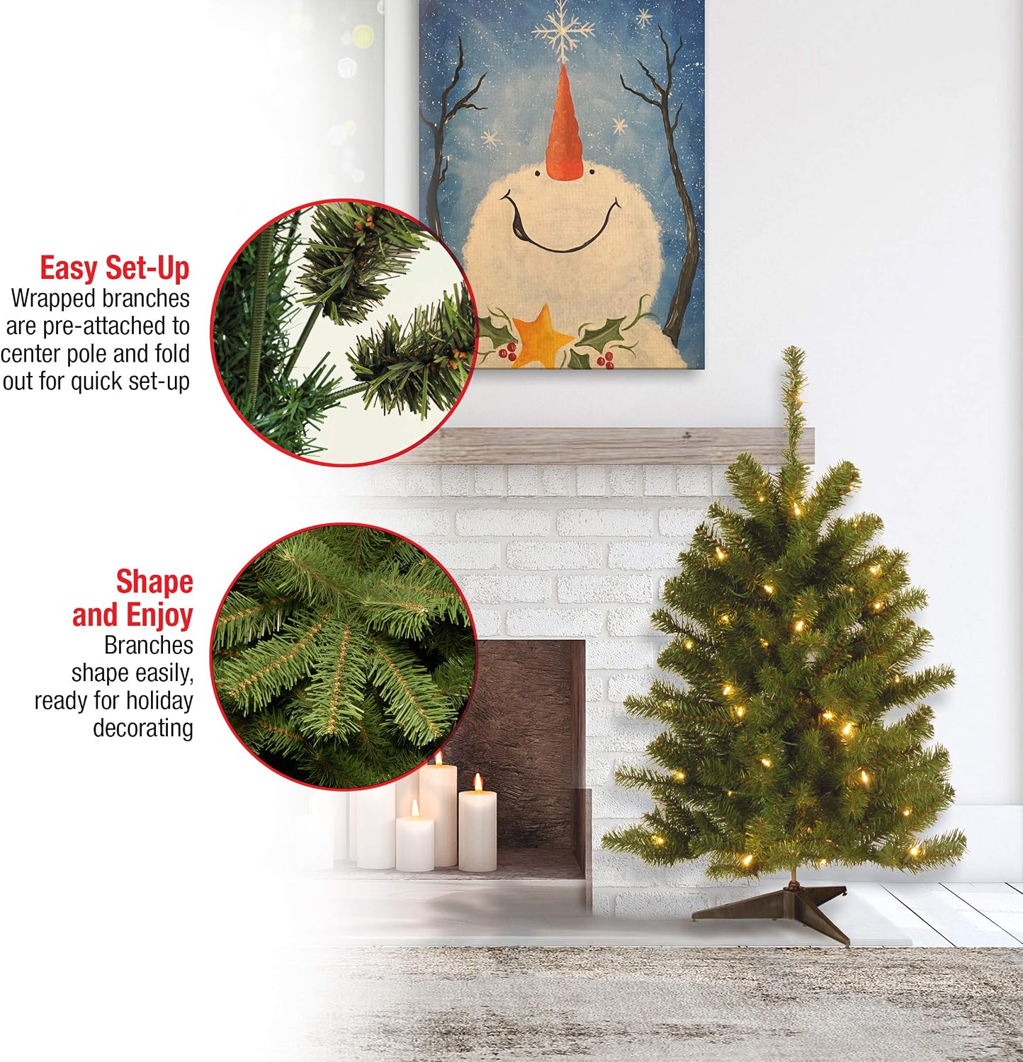 National Tree Company Company lit Artificial Mini Christmas Tree Includes Pre-Strung White Lights and Stand, 3 ft, Eastern Spruce
