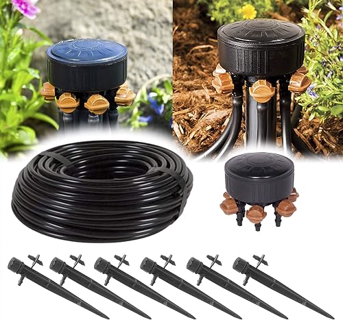 USA Made (6-Plant) - DIY Grow Kit - Great Hydroponics Drip Irrigation Kit - Includes 50ft 1/4 Inch Drip Tubing, 360 Adjustable Emitter Stakes, 6-Outlet Adjustable Manifold 0-20GPH 1/2” FPT (6-Plant)