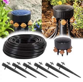 USA Made 6-Plant - DIY Grow Kit - Great Hydroponics Drip Irrigation Kit - Includes 50ft 1/4 Inch Drip Tubing, 360 Adjustable Emitter Stakes, 6-Outlet Adjustable Manifold 0-20GPH 1/2 FPT 6-Plant