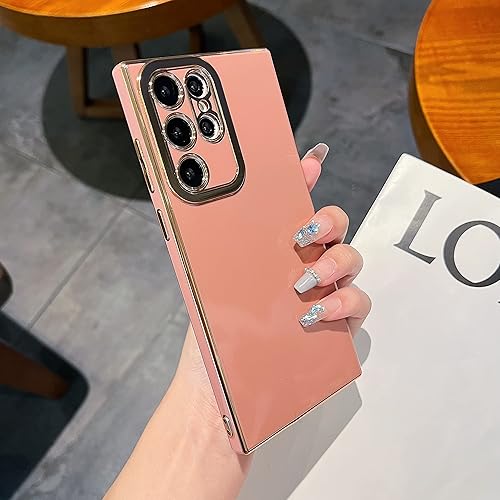 ZTOFERA Funda protectora para Galaxy S22 Ultra, para mujer, lindo borde dorado galvanizado, a prueba de golpes, delgada, suave, TPU para niñas y