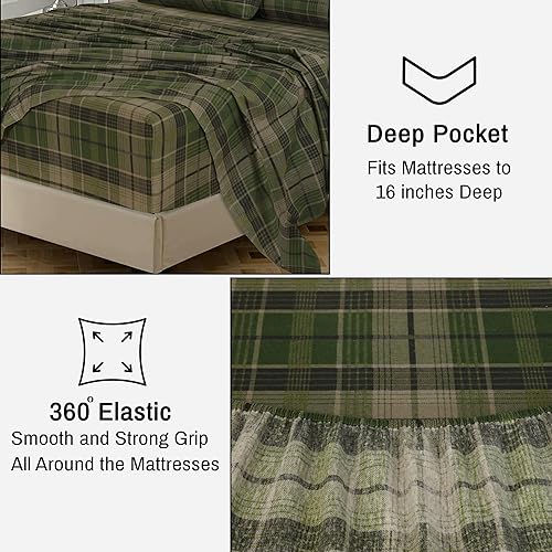 Miniatura 6 de RUVANTI Sábanas de franela tamaño King  Sábanas 100% algodón cómodas y súper suaves  Sábanas de 16 pulgadas de profundidad pesadas y transpirables