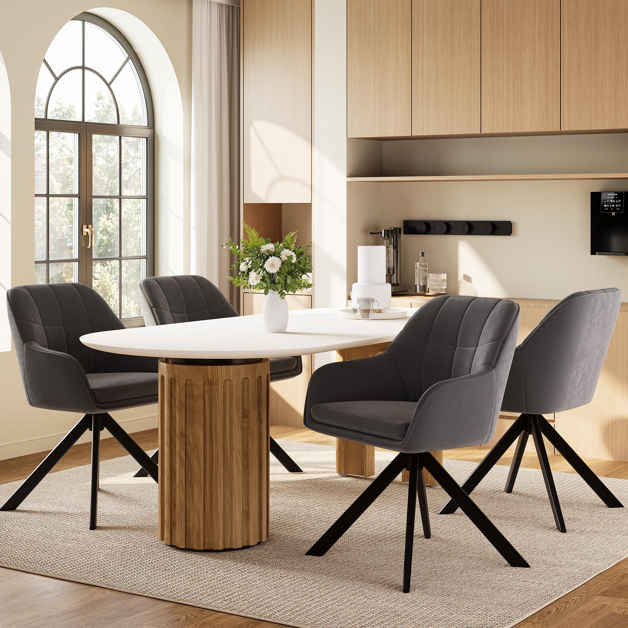 Esszimmerstühle drehbar 2er Set Grau Armlehnenstuhl Polsterstuhl drehstuhl Esszimmer drehstühle aus Samt Küchenstuhl mit Metallbeine für Wohnzimmer Esszimmer